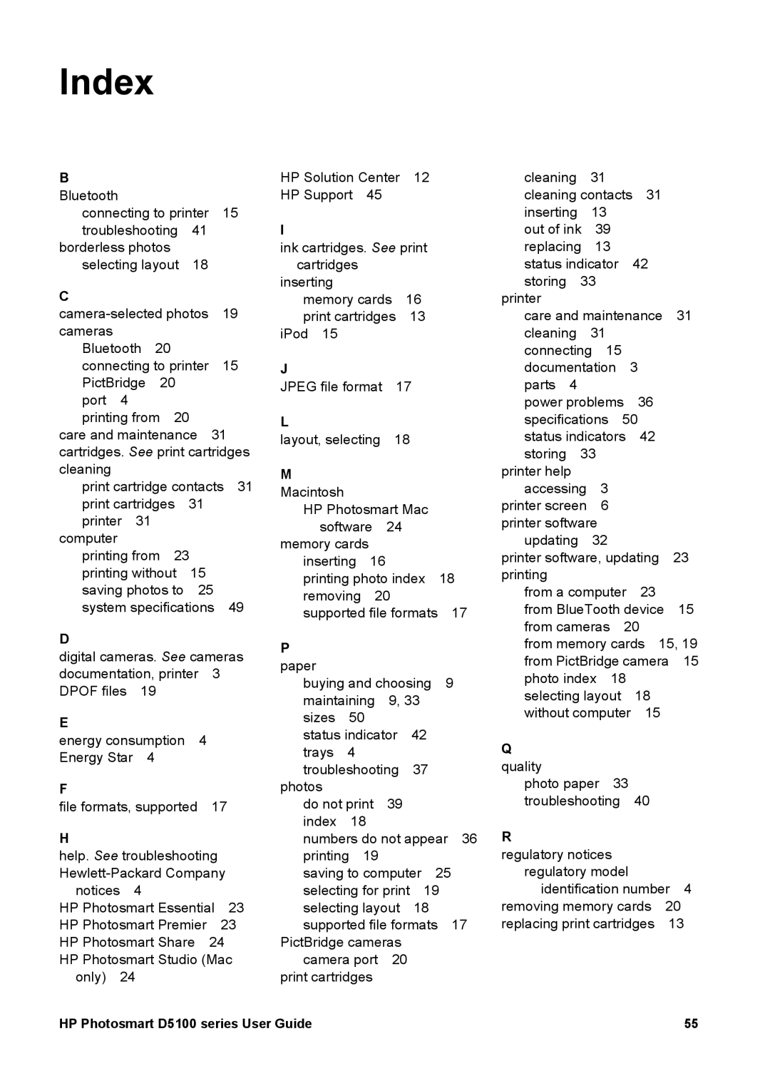 HP D5100 manual Index 