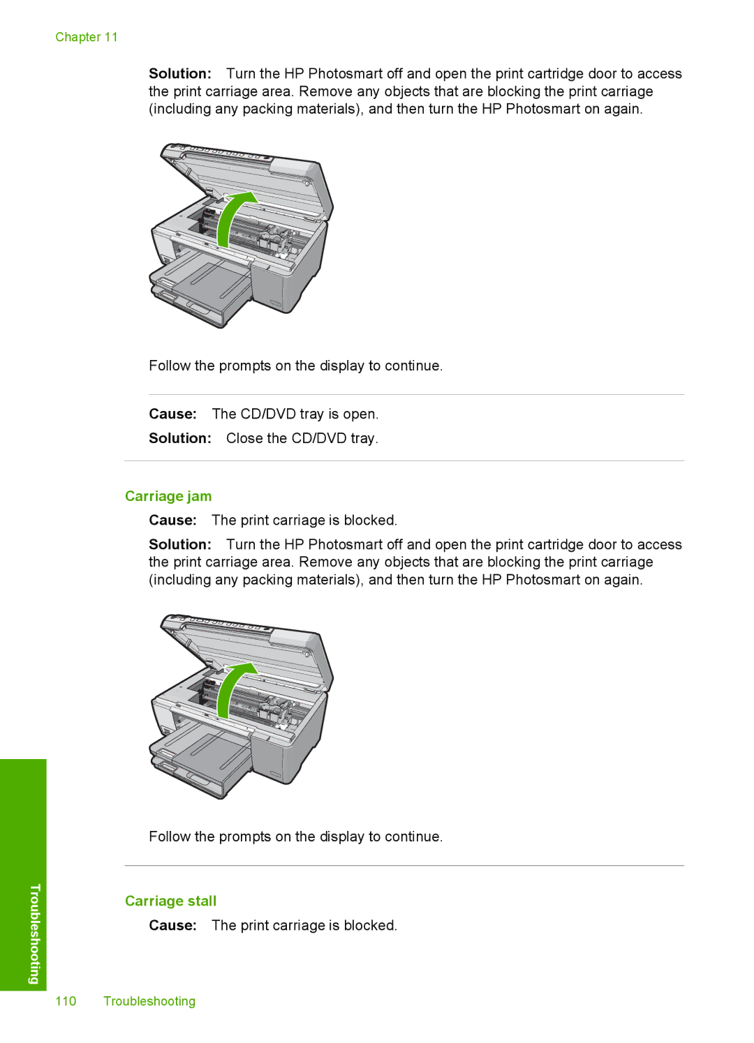 HP D5300 manual Carriage jam, Carriage stall 