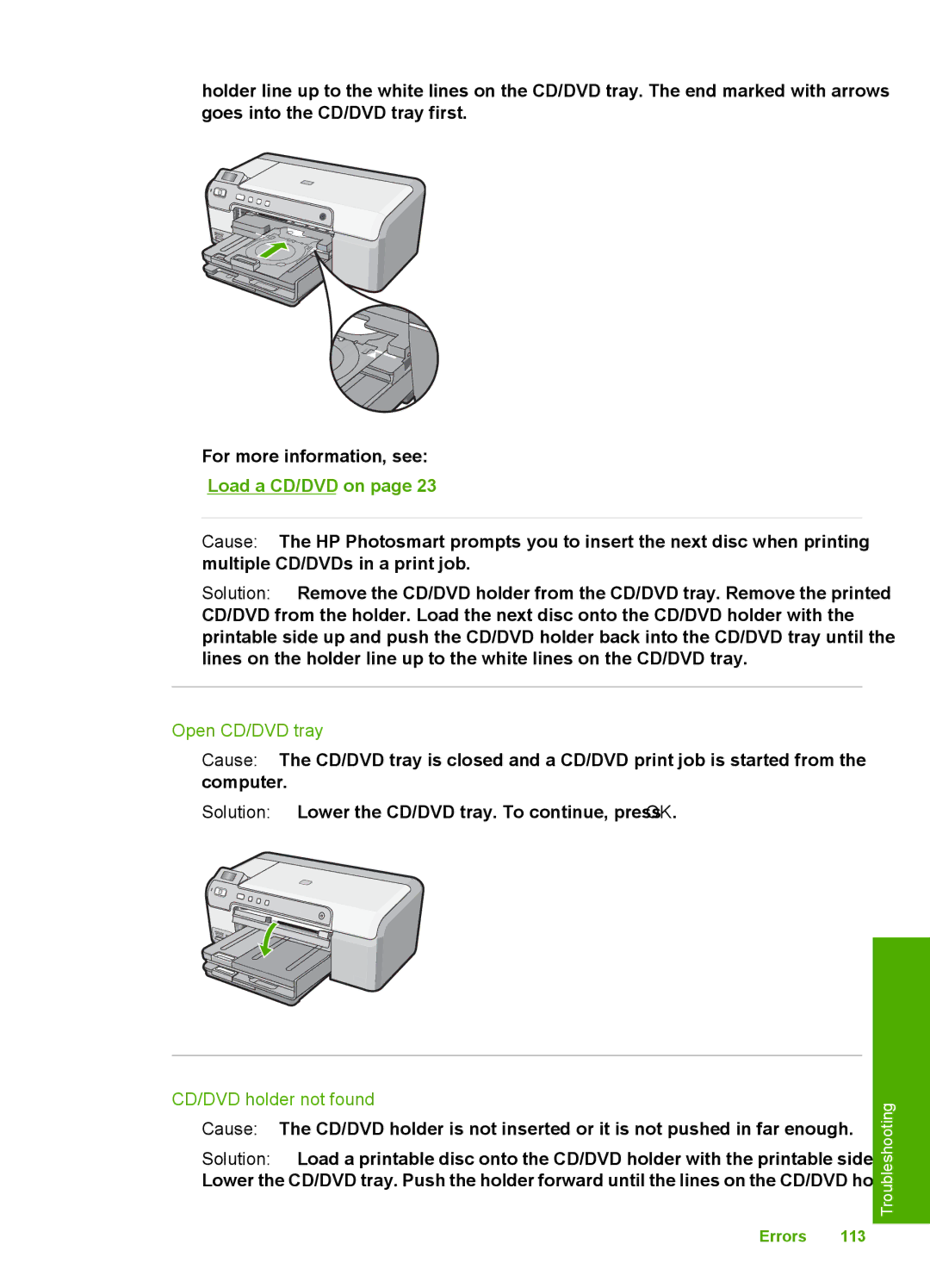 HP D5300 manual Open CD/DVD tray, CD/DVD holder not found 