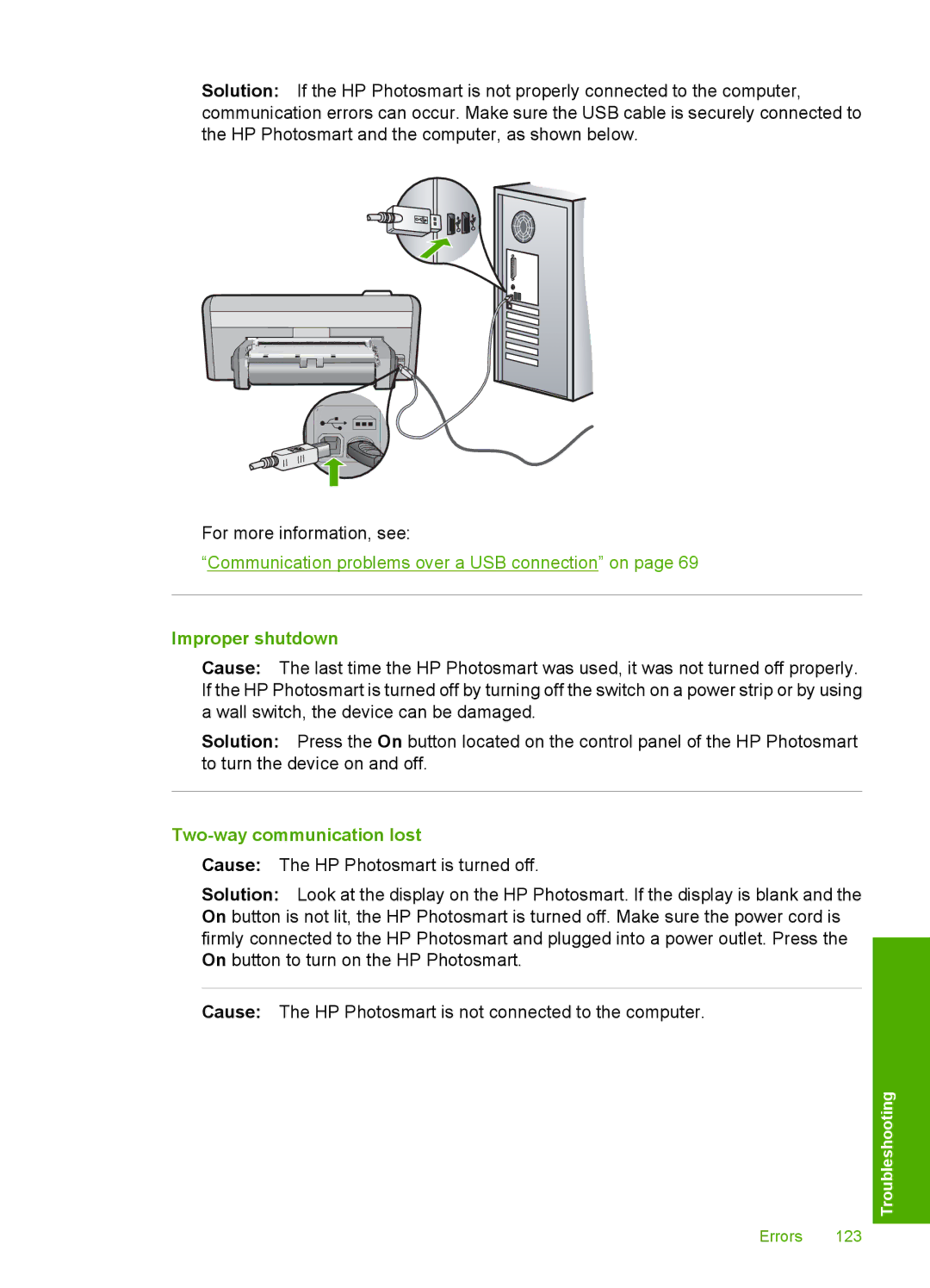 HP D5300 manual Improper shutdown, Two-way communication lost 