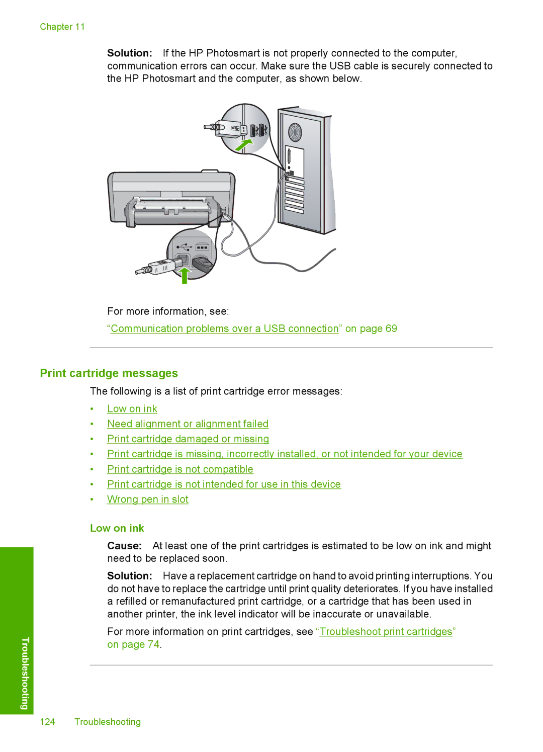 HP D5300 manual Print cartridge messages, Low on ink 