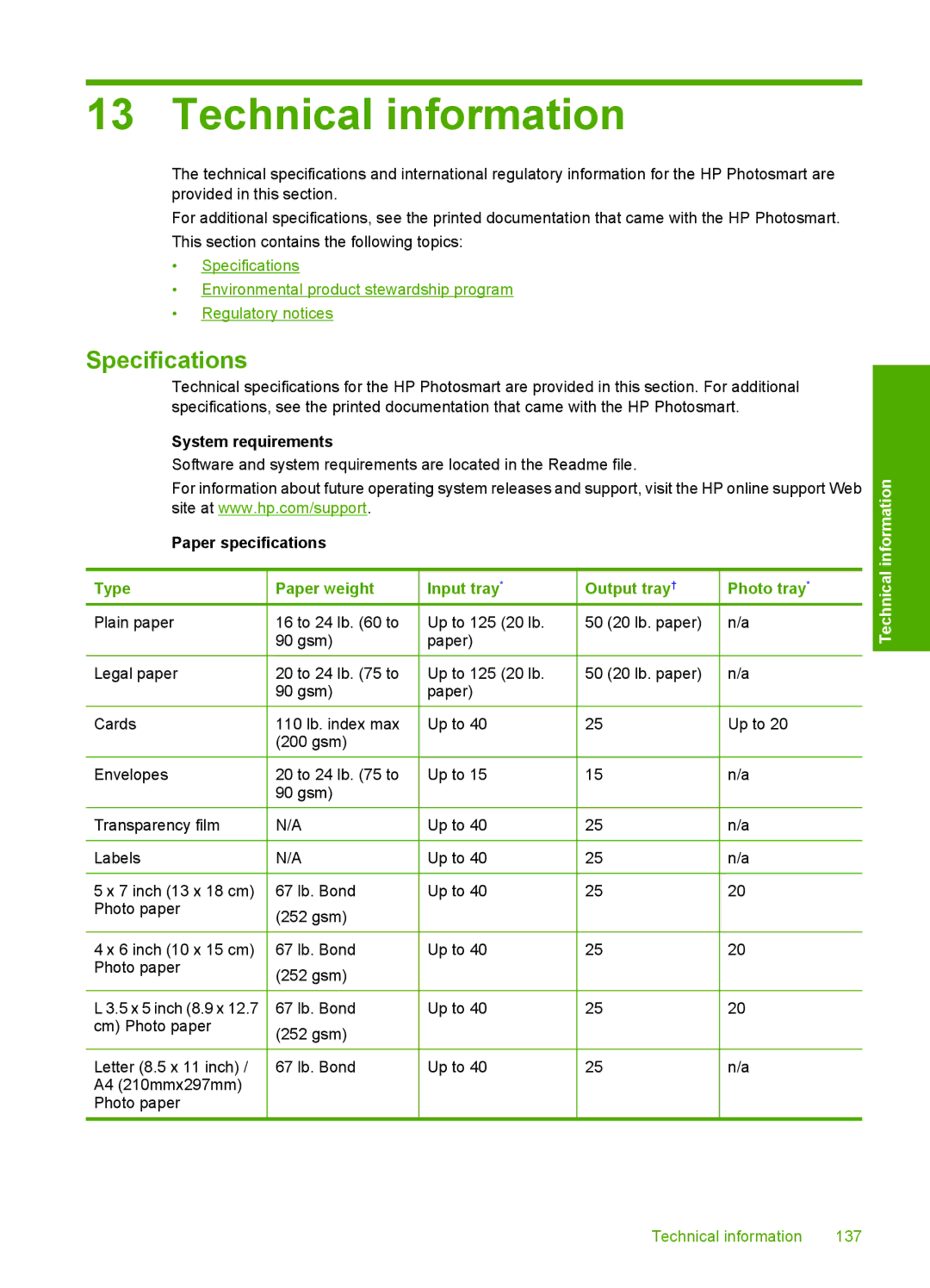 HP D5300 manual Technical information, Specifications 