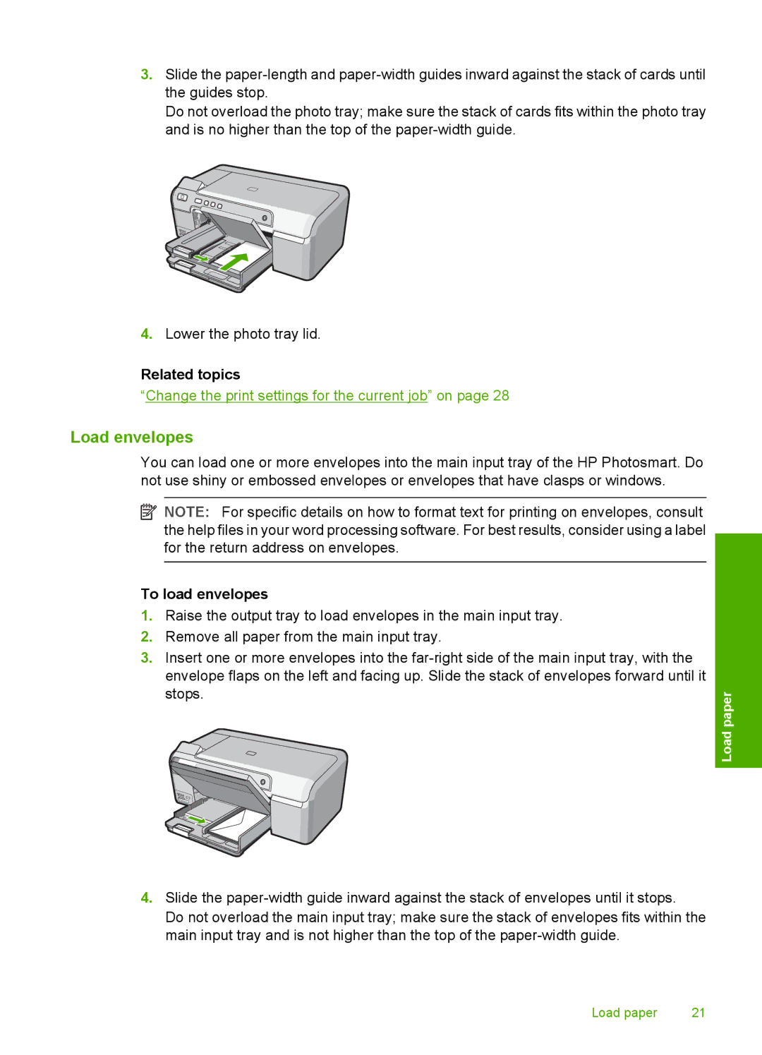 HP D5300 manual Load envelopes, To load envelopes 