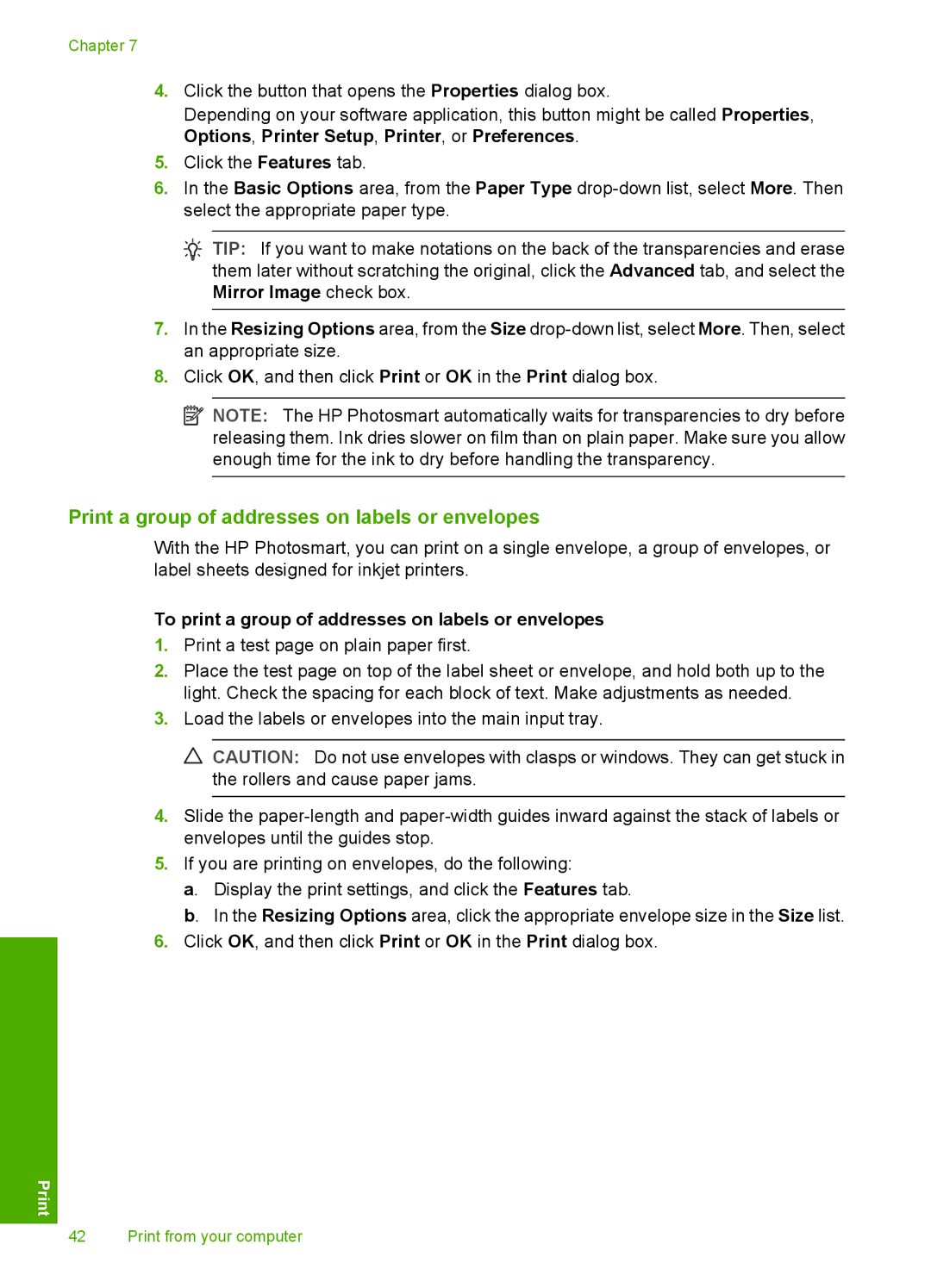 HP D5300 manual Print a group of addresses on labels or envelopes, To print a group of addresses on labels or envelopes 