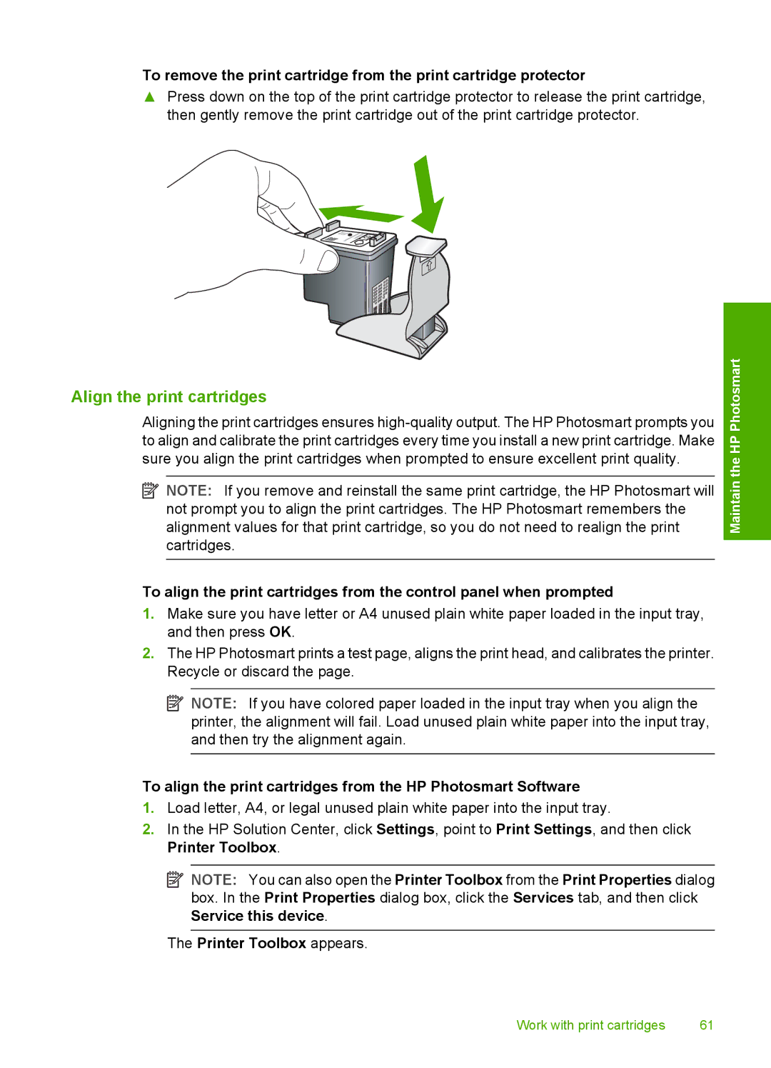 HP D5300 manual Align the print cartridges, Printer Toolbox appears 