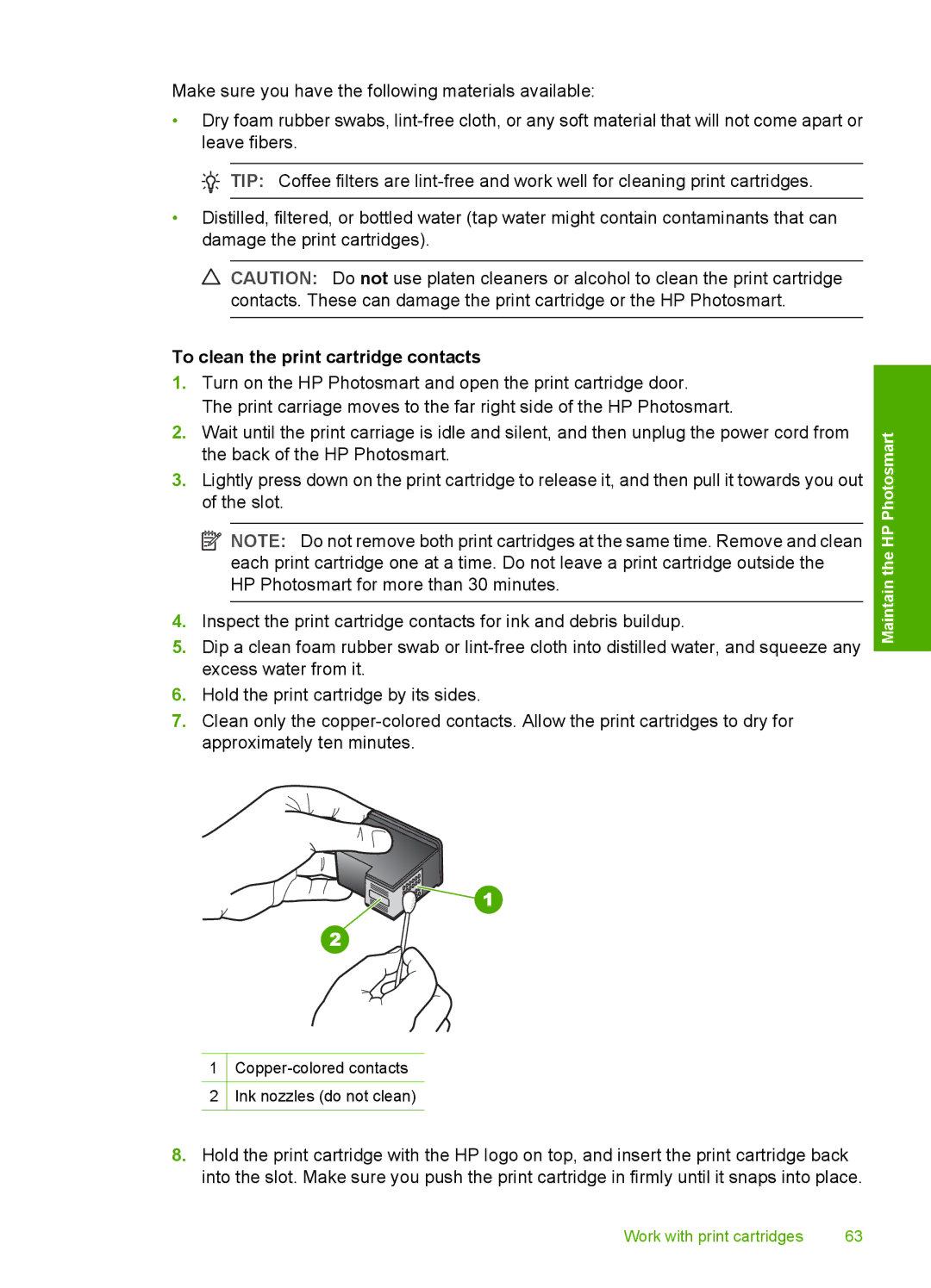 HP D5300 manual To clean the print cartridge contacts 