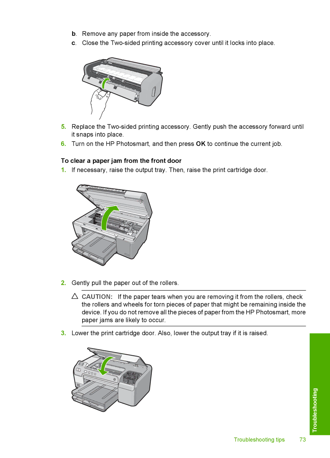 HP D5300 manual To clear a paper jam from the front door 