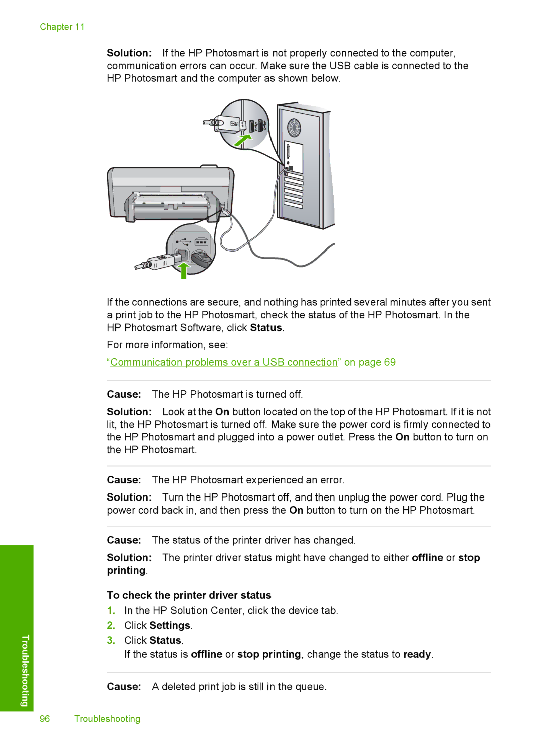 HP D5300 manual To check the printer driver status, Click Settings 