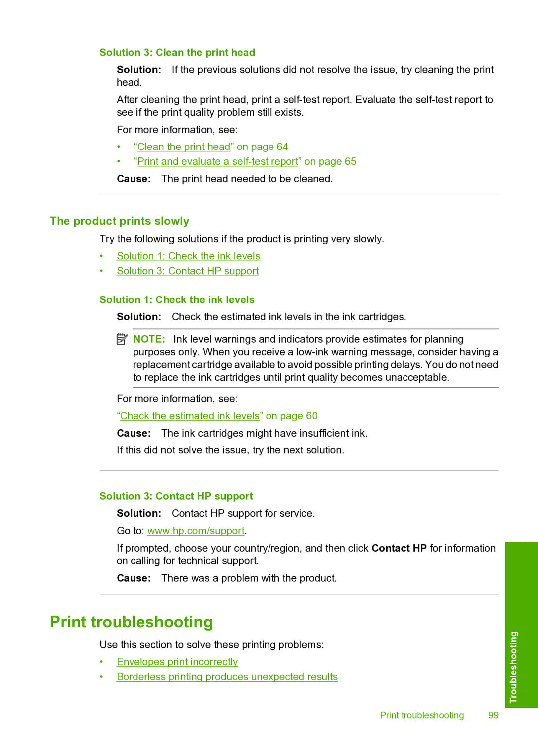 HP D5400 Print troubleshooting, Product prints slowly, Solution 1 Check the ink levels, Solution 3 Contact HP support 