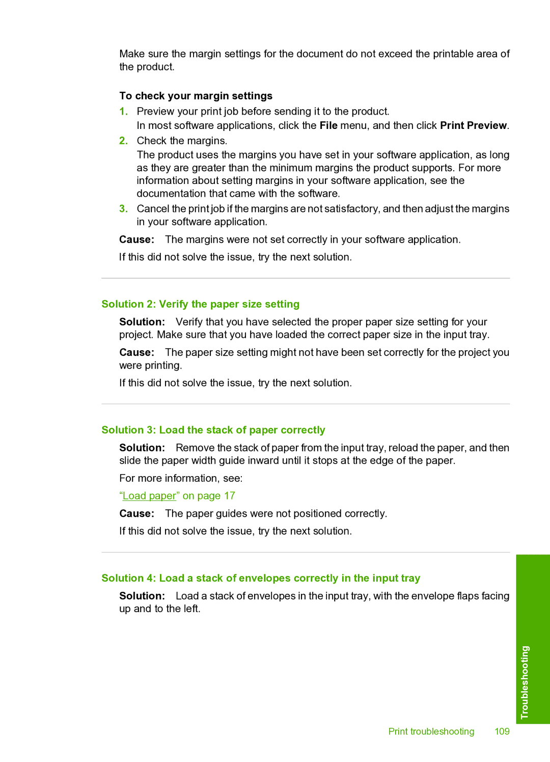 HP D5400 manual To check your margin settings, Solution 2 Verify the paper size setting 