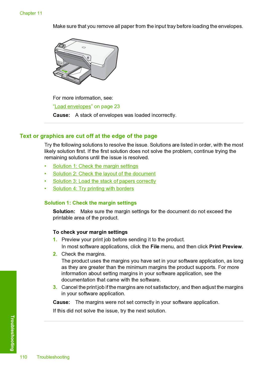 HP D5400 manual Text or graphics are cut off at the edge, Solution 1 Check the margin settings 