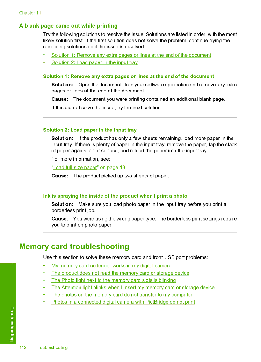 HP D5400 manual Memory card troubleshooting, Blank page came out while printing 