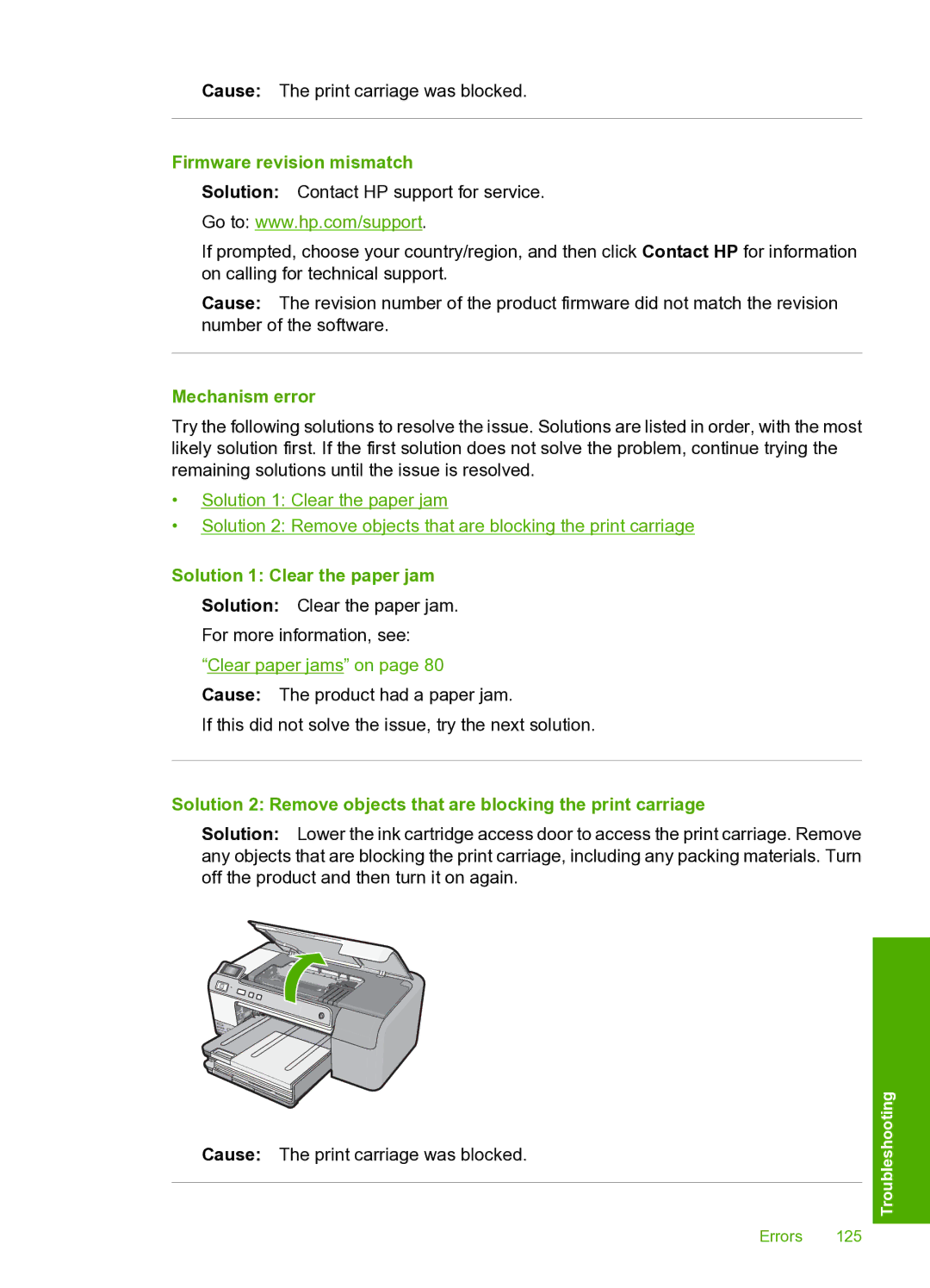 HP D5400 manual Firmware revision mismatch, Mechanism error, Solution 1 Clear the paper jam 