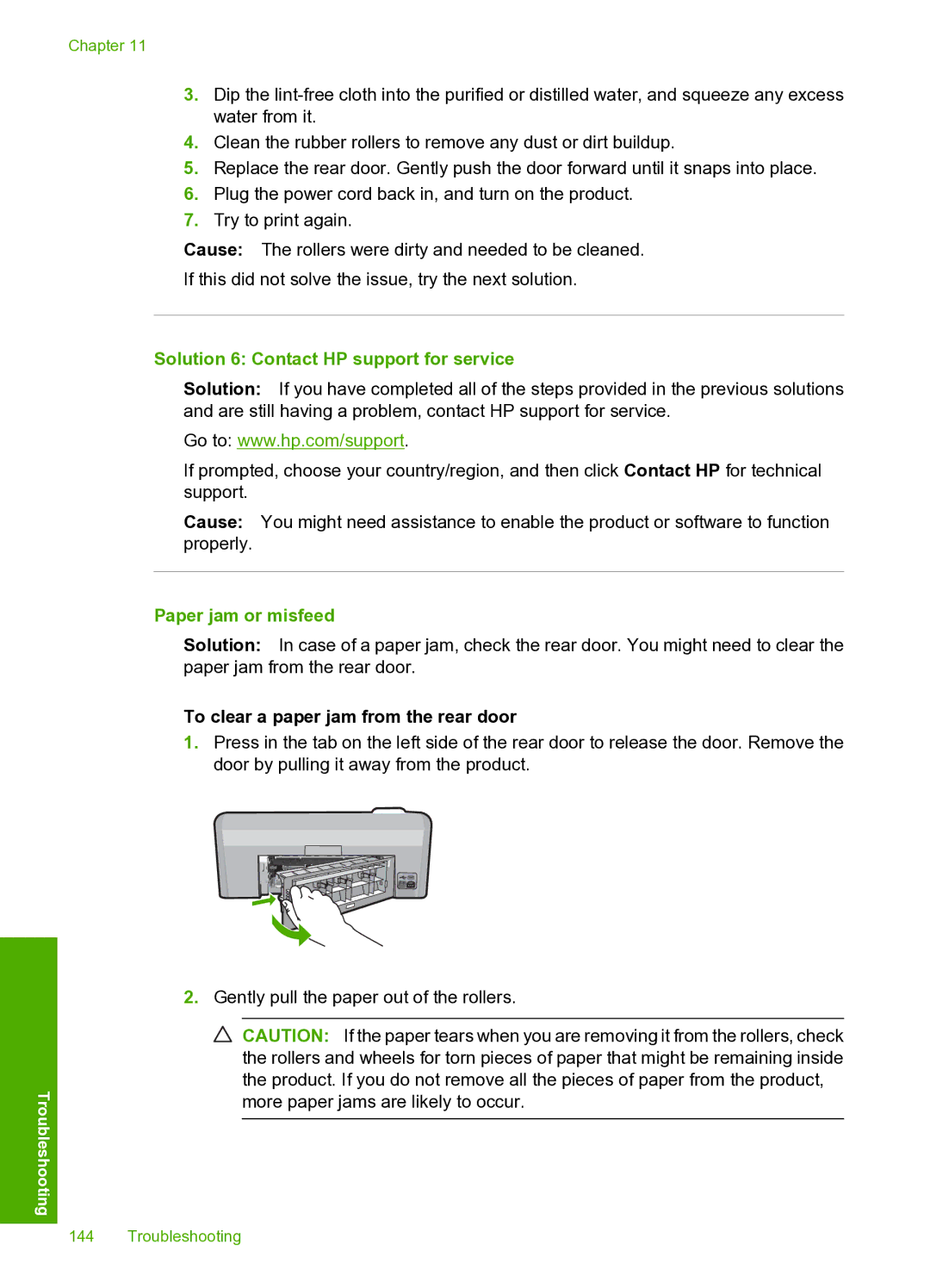 HP D5400 manual Solution 6 Contact HP support for service, Paper jam or misfeed 