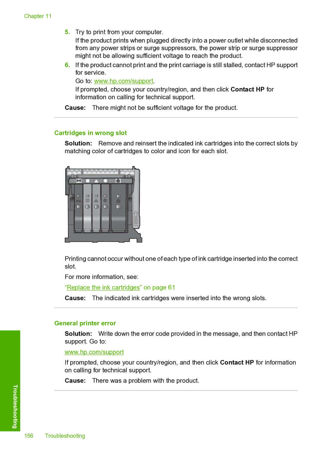 HP D5400 manual Cartridges in wrong slot, General printer error 