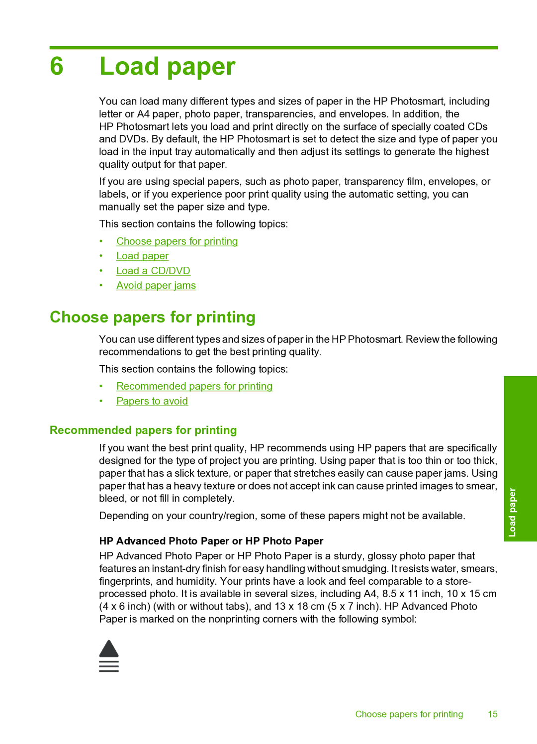 HP D5400 manual Load paper, Choose papers for printing, Recommended papers for printing 