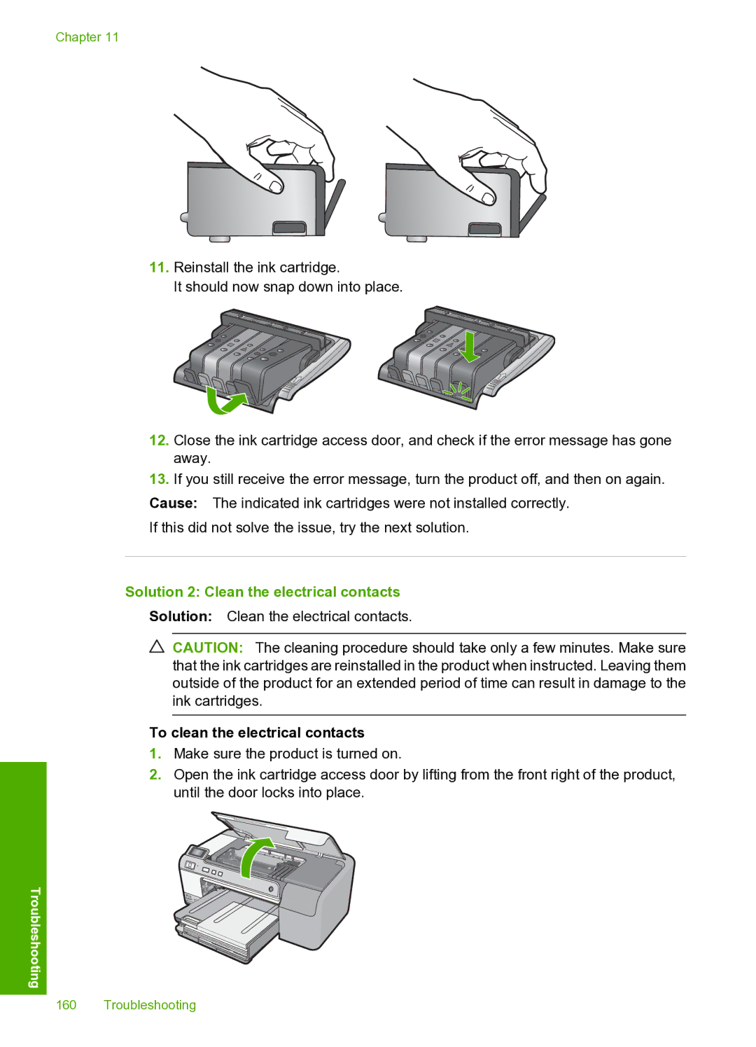 HP D5400 manual Solution 2 Clean the electrical contacts, To clean the electrical contacts 