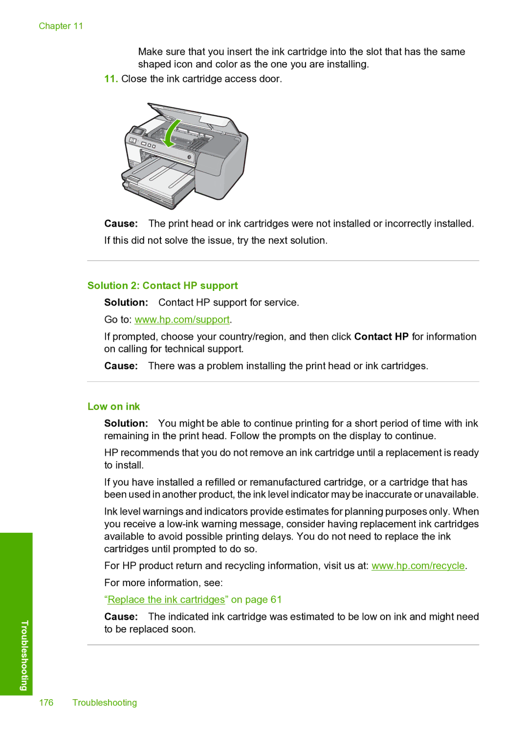 HP D5400 manual Solution 2 Contact HP support, Low on ink 