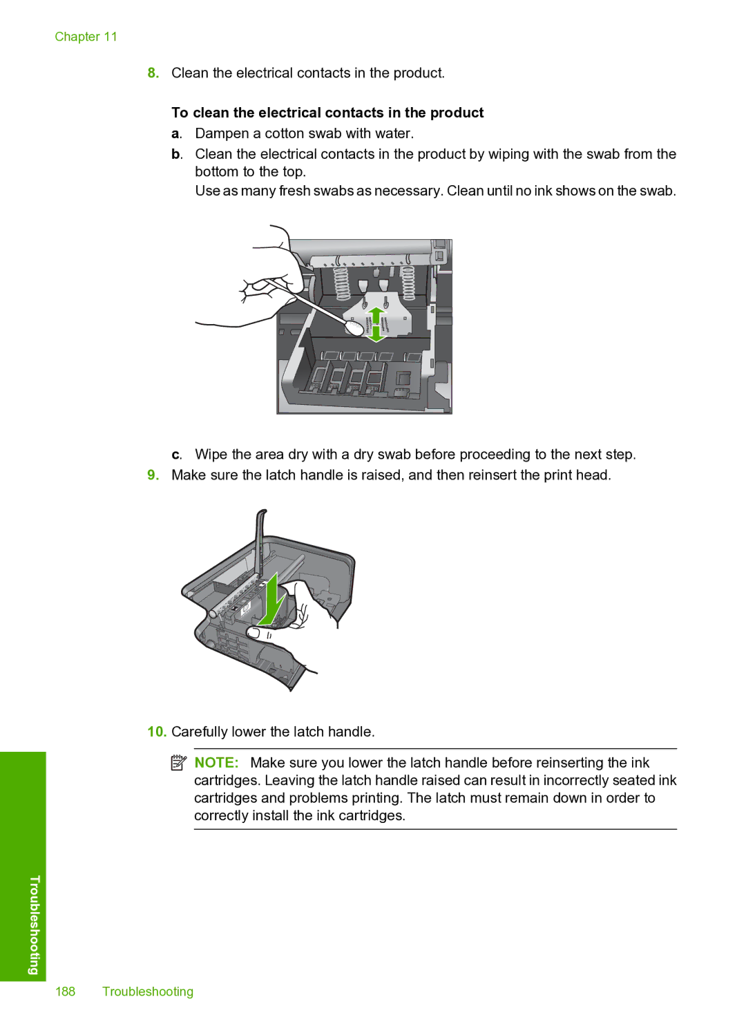 HP D5400 manual Clean the electrical contacts in the product 