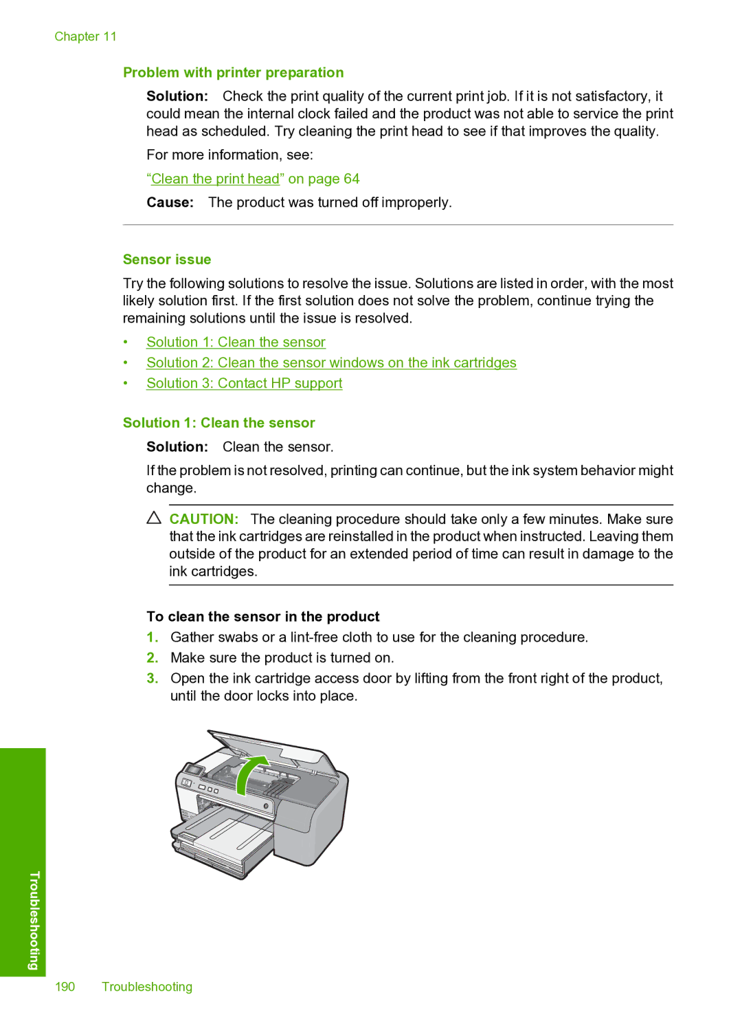 HP D5400 manual Problem with printer preparation, Sensor issue 