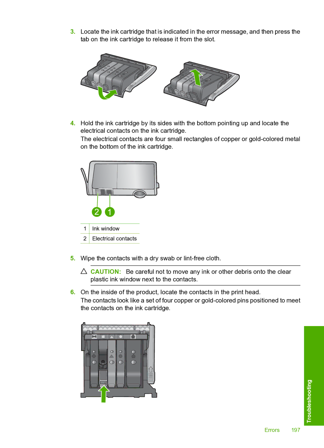 HP D5400 manual Ink window Electrical contacts 