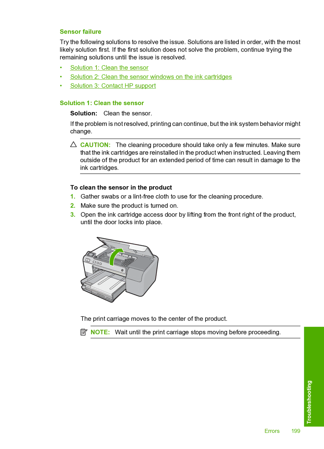 HP D5400 manual Sensor failure, Solution 1 Clean the sensor 