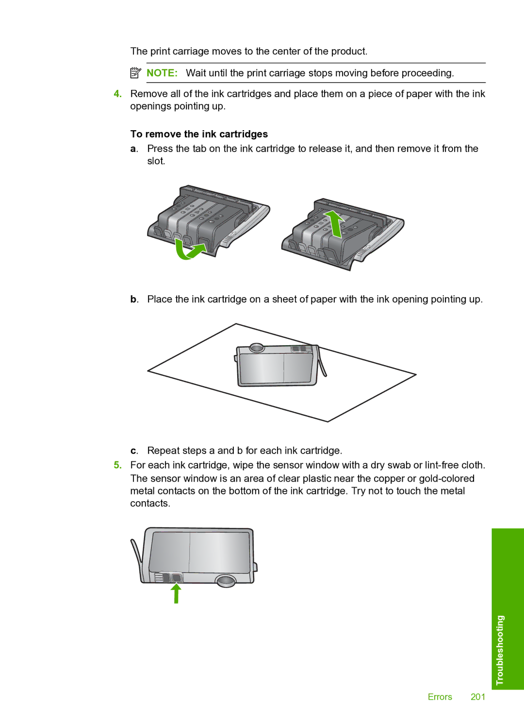 HP D5400 manual To remove the ink cartridges 