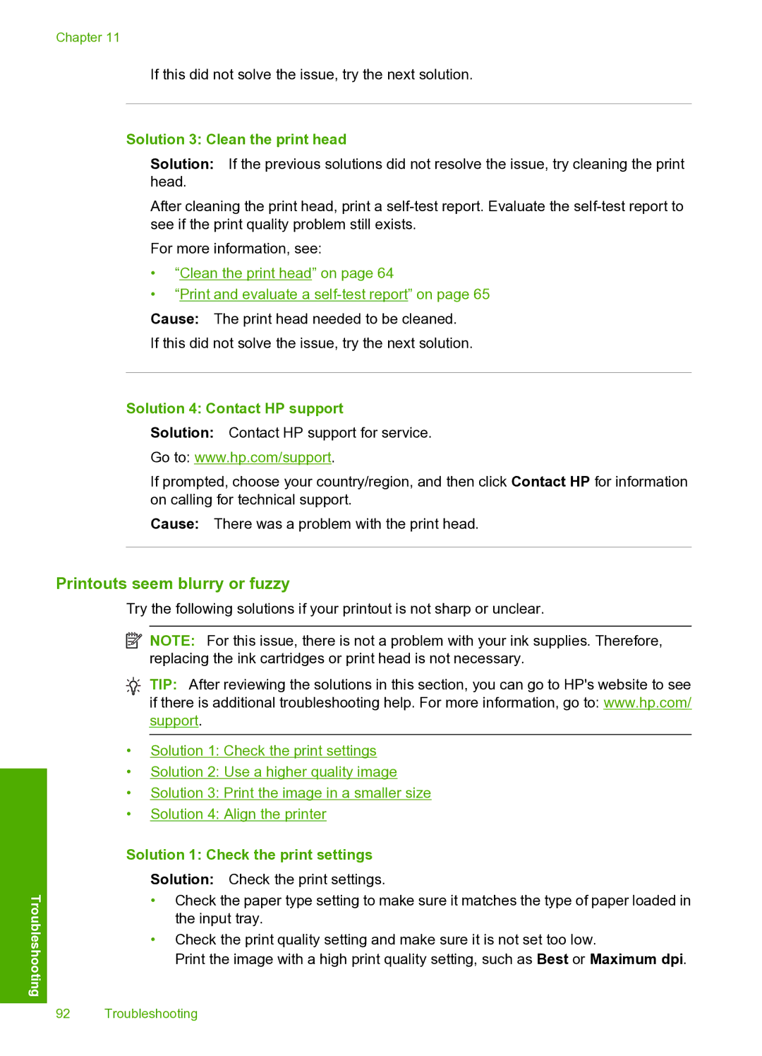 HP D5400 manual Printouts seem blurry or fuzzy, Solution 3 Clean the print head, Solution 4 Contact HP support 