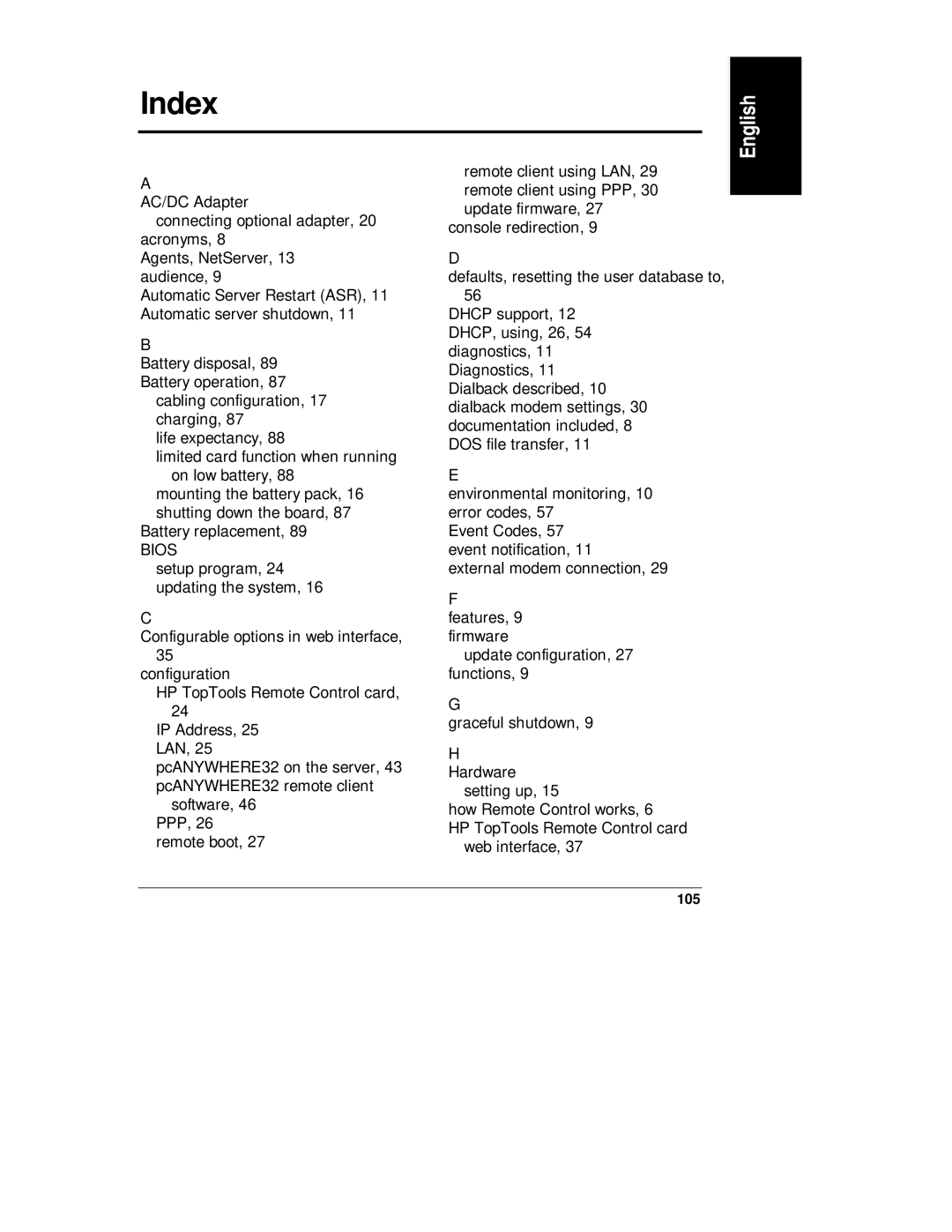 HP D6028-90004 manual Index, Bios 