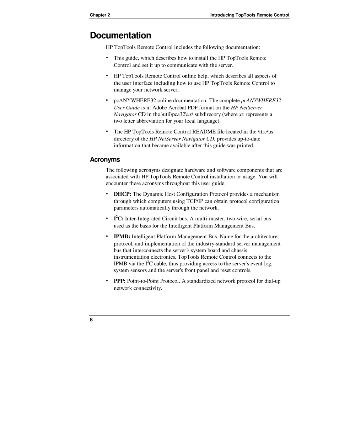 HP D6028-90004 manual Documentation, Acronyms 