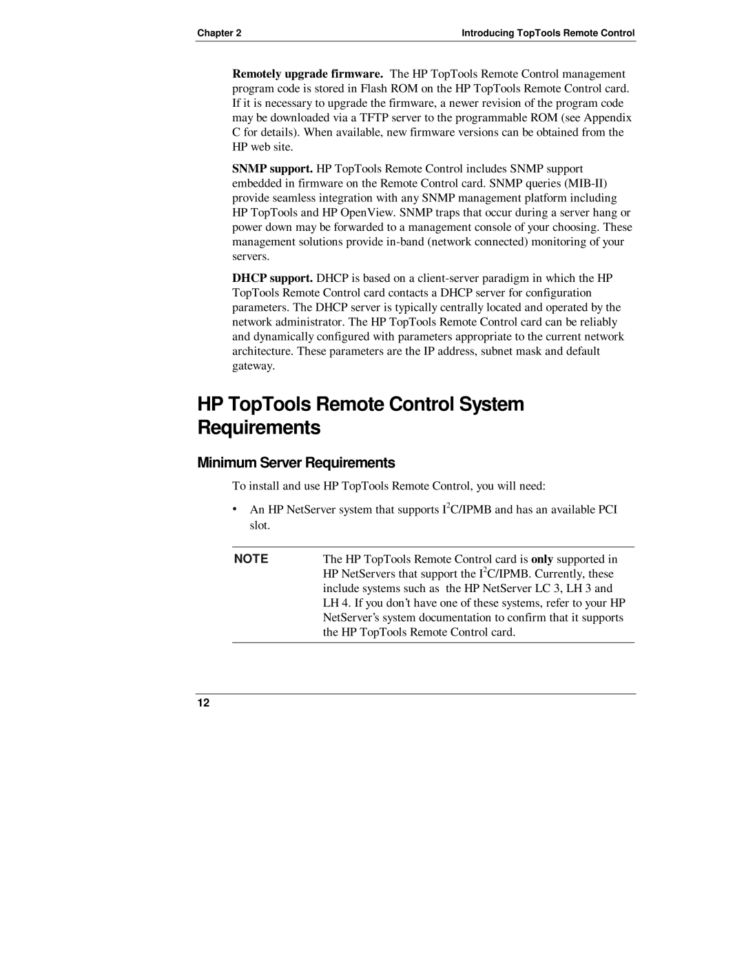 HP D6028-90004 manual HP TopTools Remote Control System Requirements, Minimum Server Requirements 