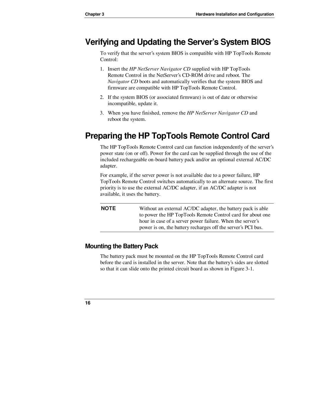 HP D6028-90004 manual Verifying and Updating the Server’s System Bios, Preparing the HP TopTools Remote Control Card 