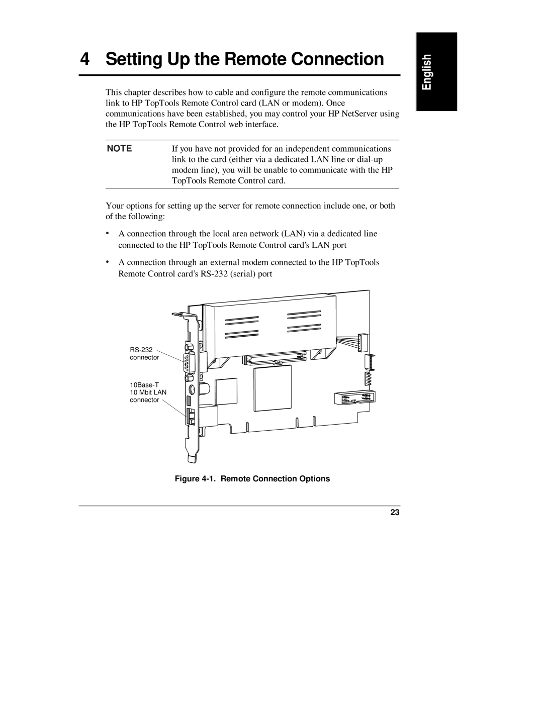 HP D6028-90004 manual Setting Up the Remote Connection, Remote Connection Options 