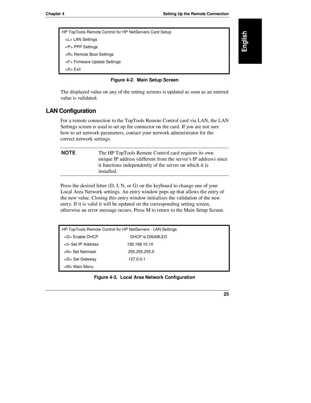 HP D6028-90004 manual LAN Configuration, Setting Up the Remote Connection 