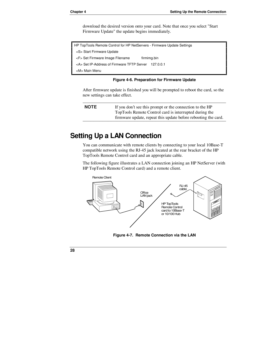 HP D6028-90004 manual Setting Up a LAN Connection, Preparation for Firmware Update 