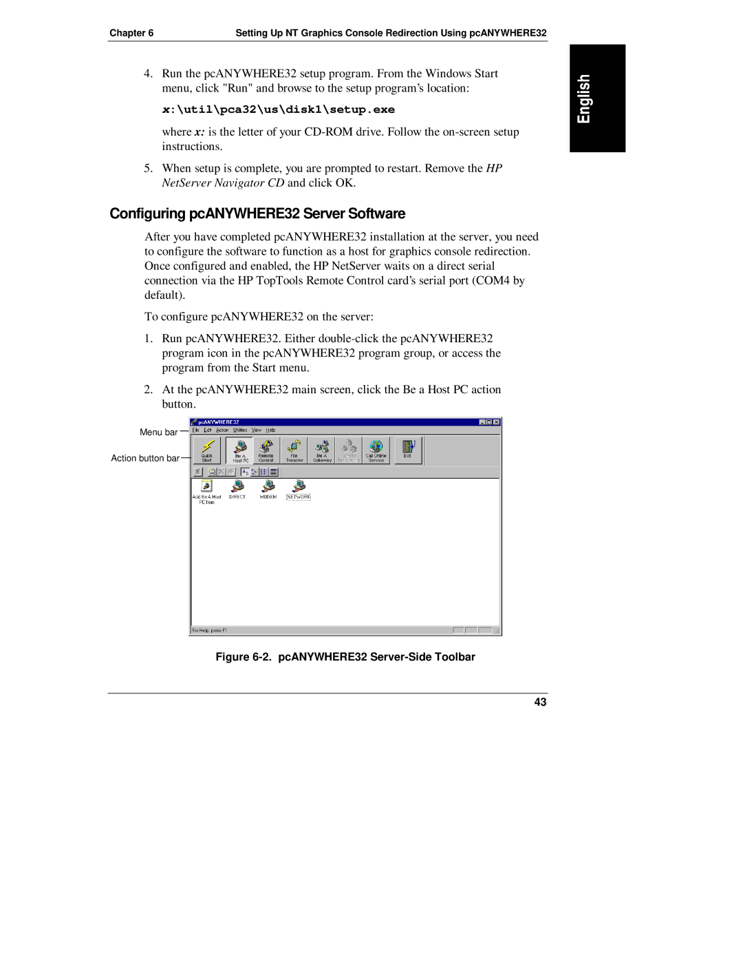 HP D6028-90004 manual Configuring pcANYWHERE32 Server Software, util\pca32\us\disk1\setup.exe 