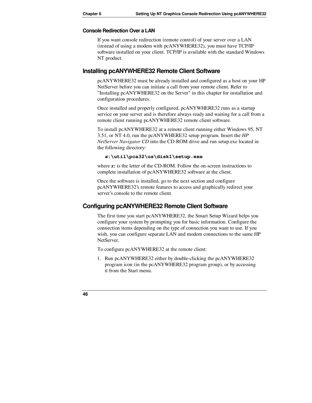 HP D6028-90004 manual Installing pcANYWHERE32 Remote Client Software, Configuring pcANYWHERE32 Remote Client Software 