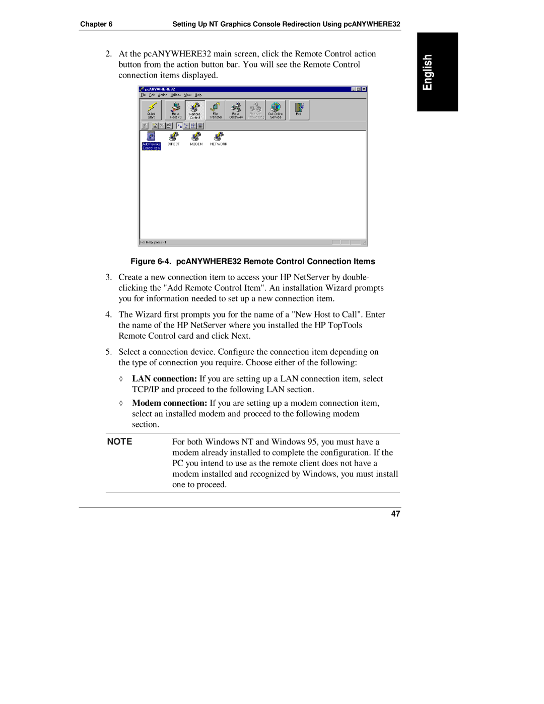 HP D6028-90004 manual PcANYWHERE32 Remote Control Connection Items 