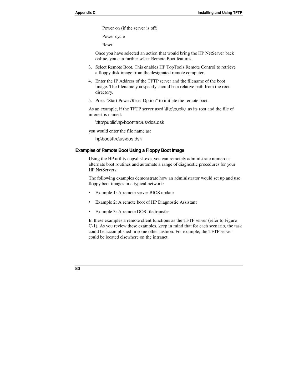 HP D6028-90004 manual Examples of Remote Boot Using a Floppy Boot Image 