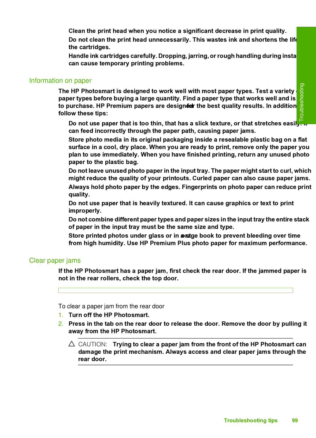 HP D7200 manual Information on paper, Clear paper jams, To clear a paper jam from the rear door 