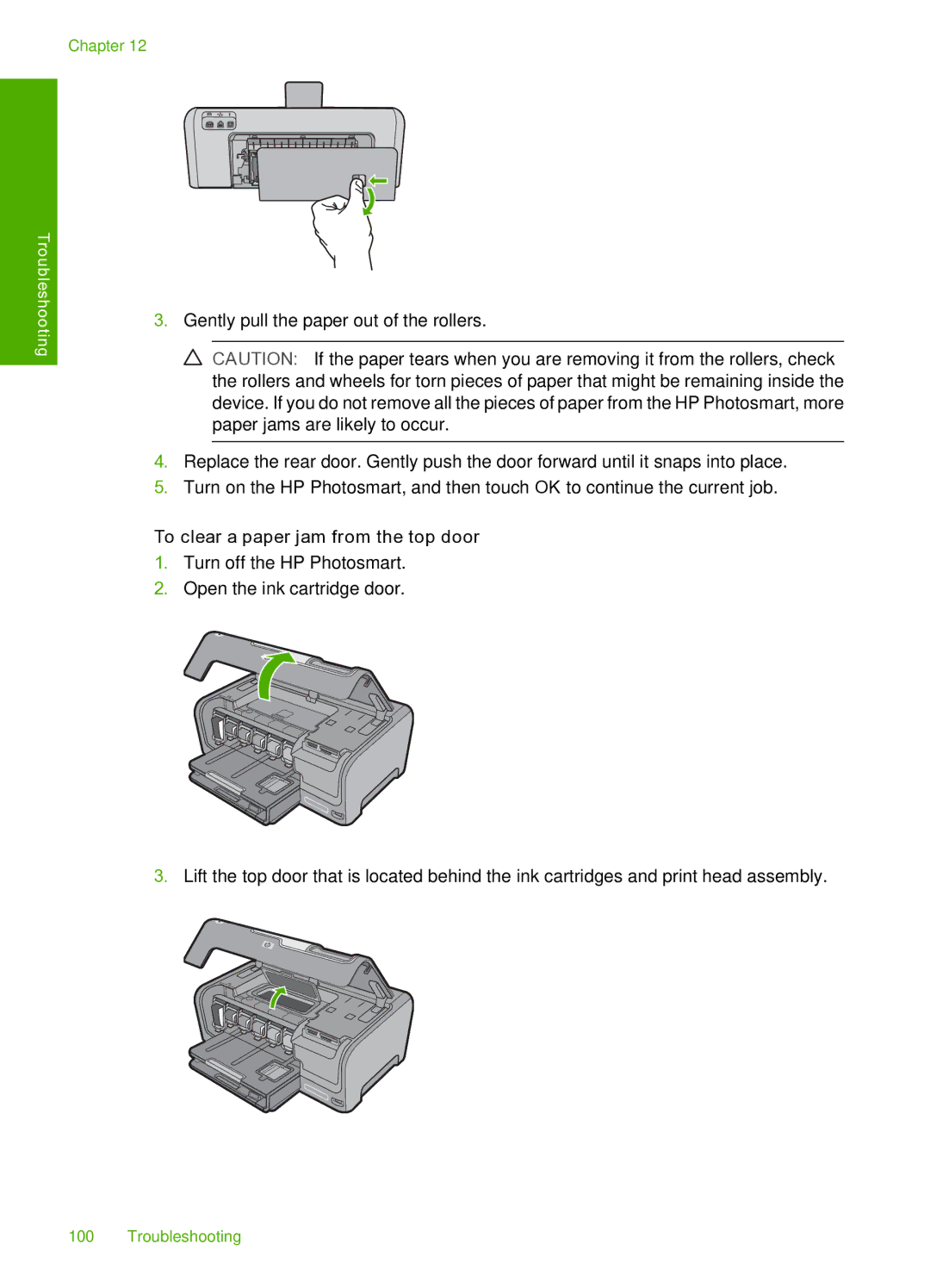 HP D7200 manual To clear a paper jam from the top door 