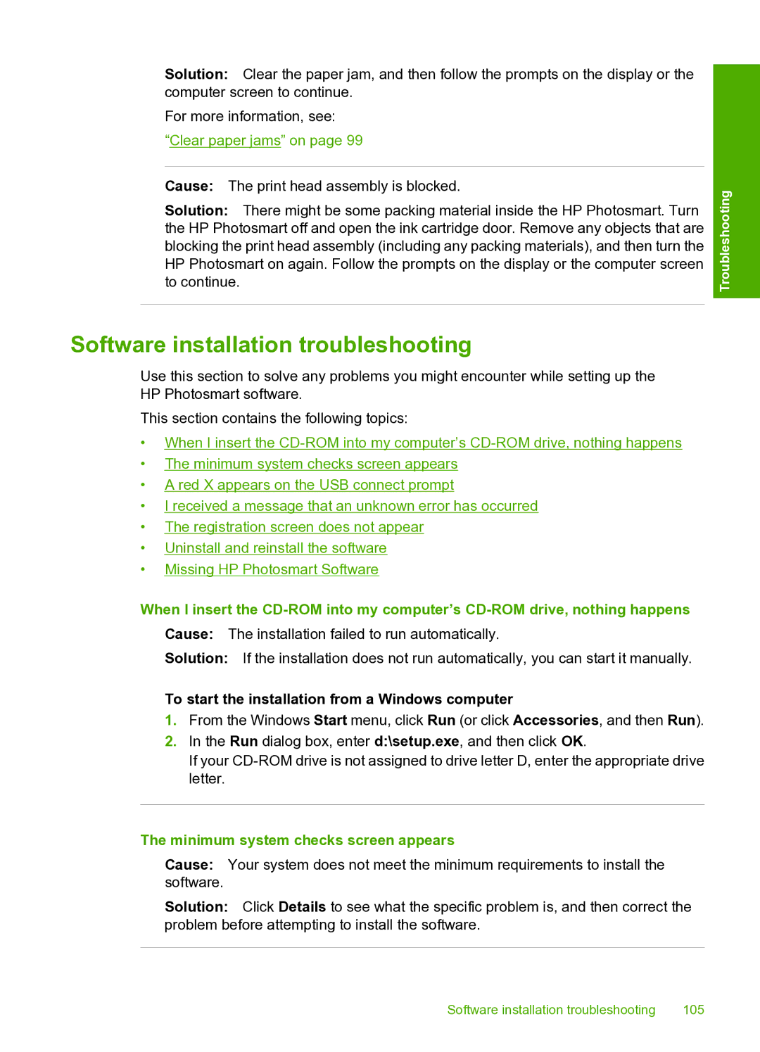 HP D7200 manual Software installation troubleshooting, To start the installation from a Windows computer 