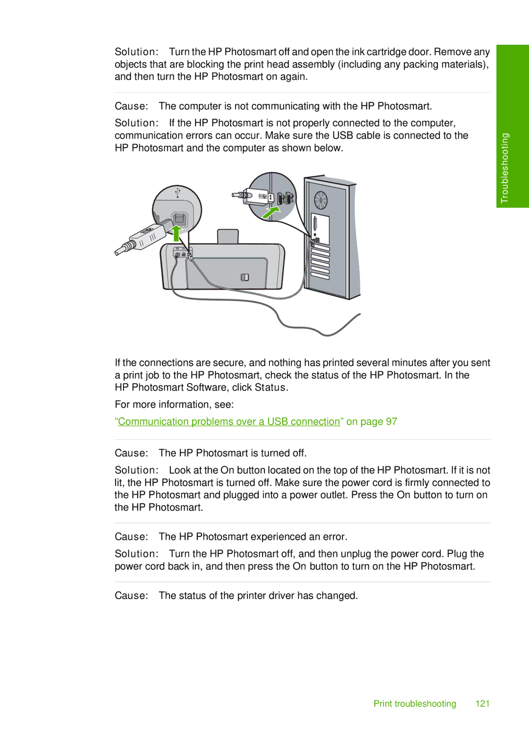 HP D7200 manual Communication problems over a USB connection on 