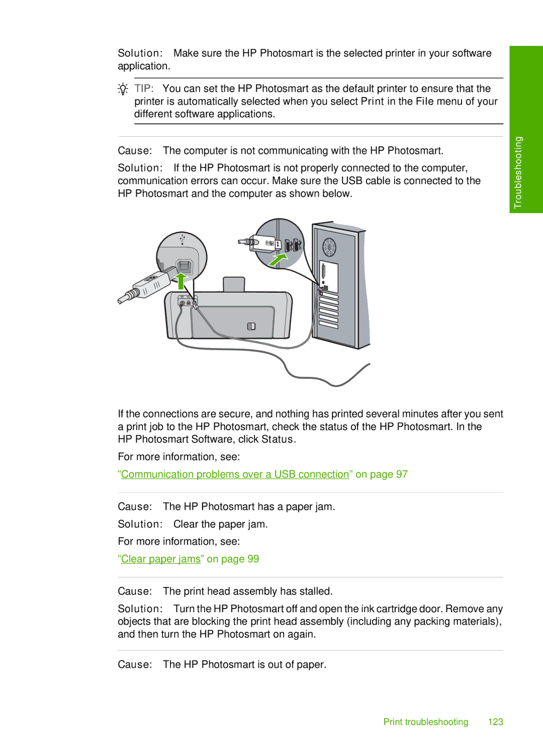 HP D7200 manual Print troubleshooting 123 