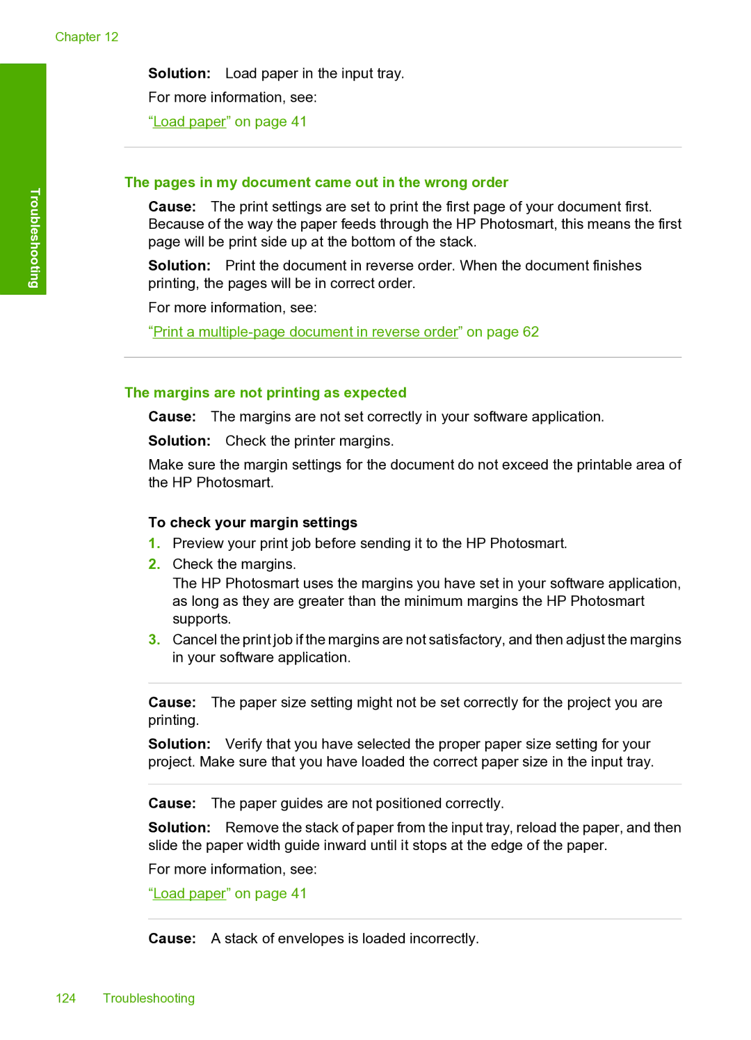 HP D7200 manual Pages in my document came out in the wrong order, Margins are not printing as expected 