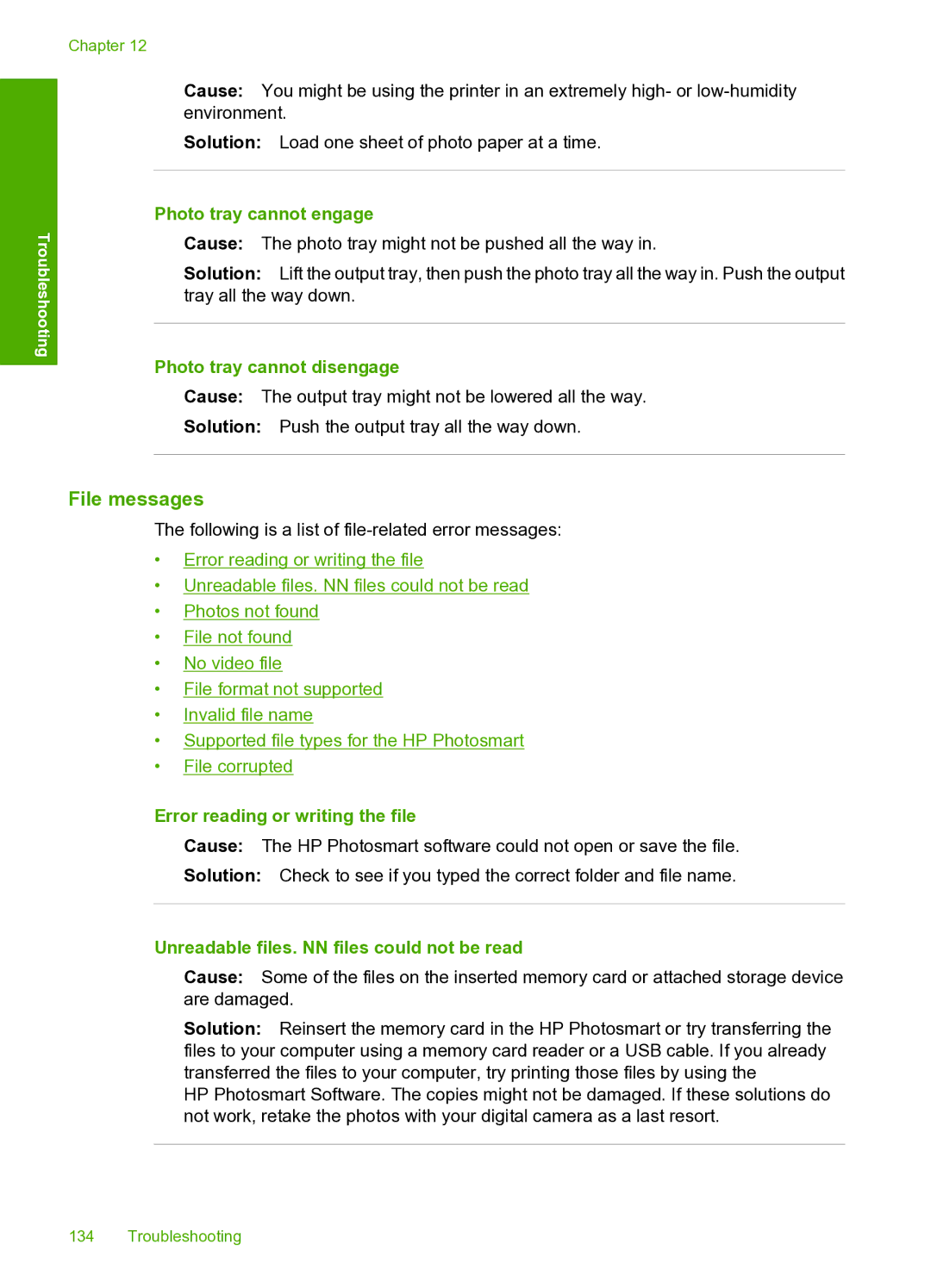 HP D7200 manual File messages, Photo tray cannot engage, Photo tray cannot disengage, Error reading or writing the file 