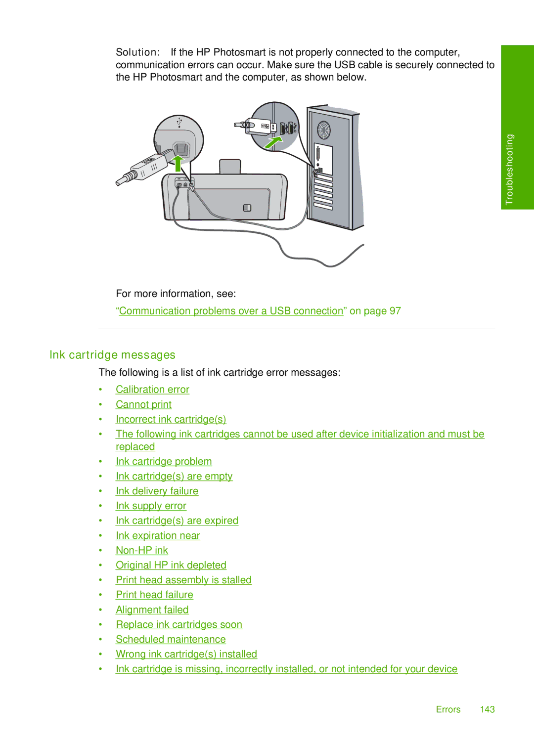 HP D7200 manual Ink cartridge messages 