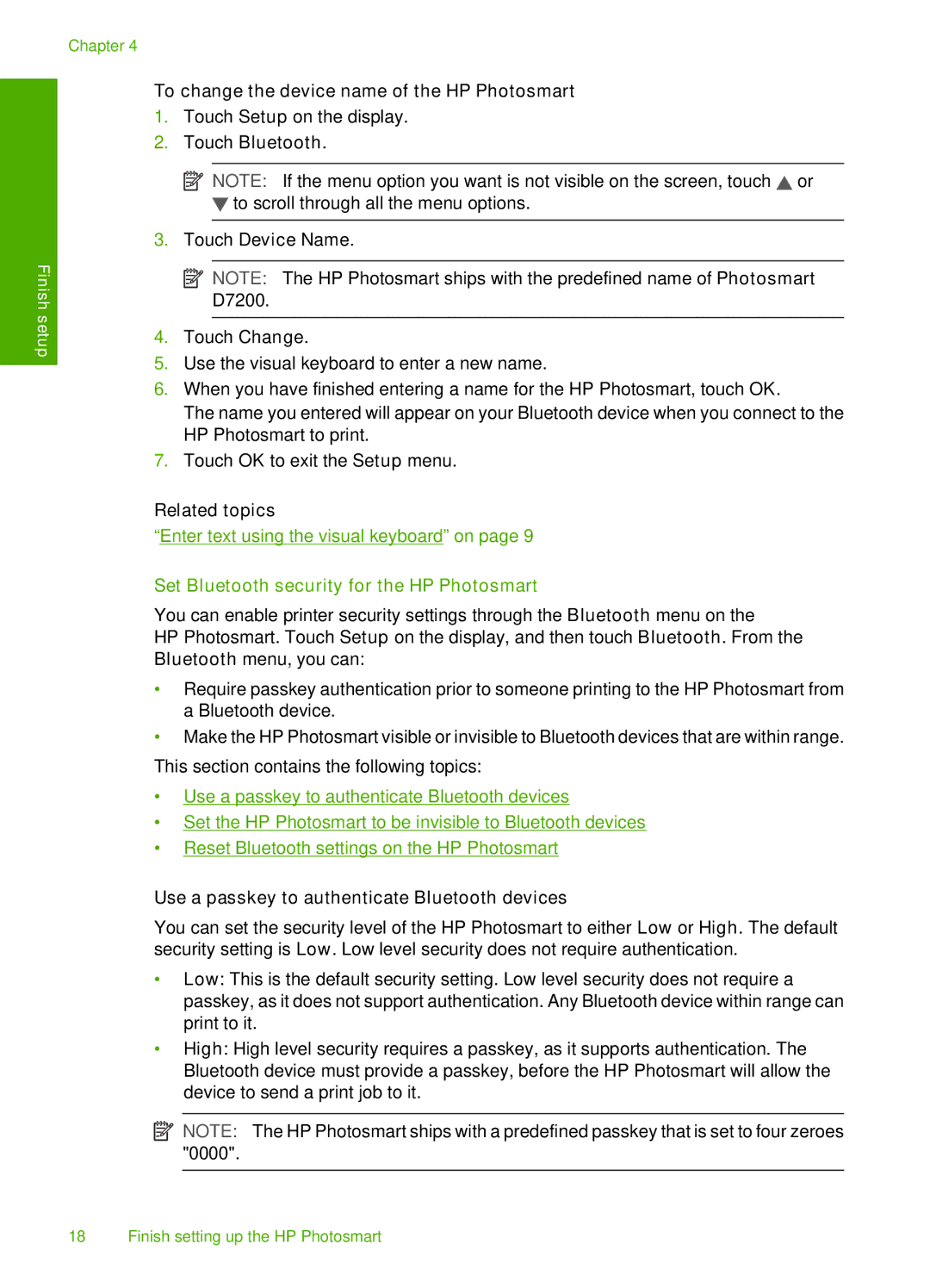 HP D7200 manual To change the device name of the HP Photosmart, Touch Device Name, Related topics 