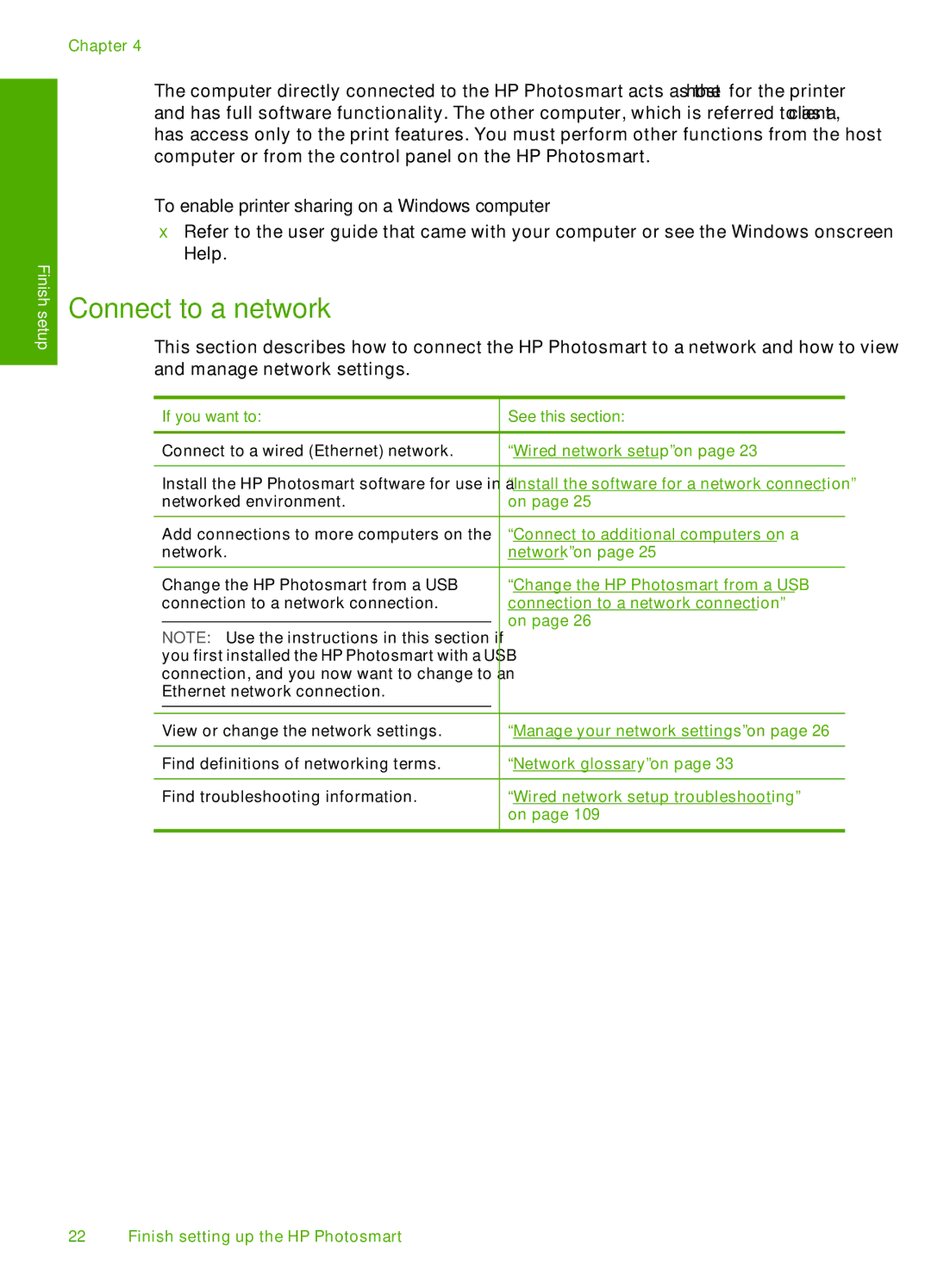 HP D7200 manual Connect to a network, To enable printer sharing on a Windows computer 