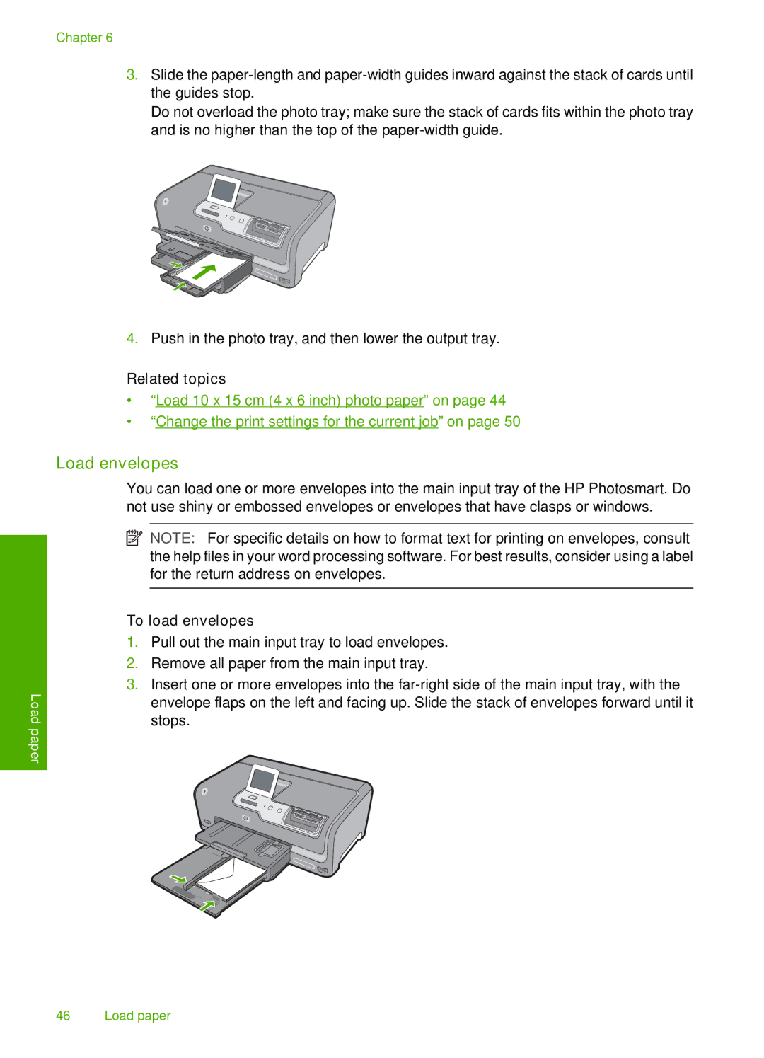 HP D7200 manual Load envelopes, To load envelopes 